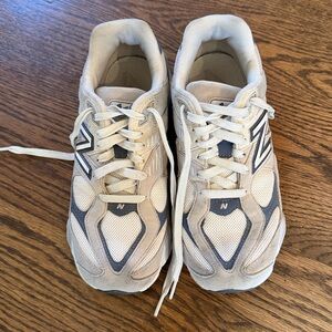 New Balance 9060 Beige and Dark Gray Sneakers- W8 / Big Kids 6.5